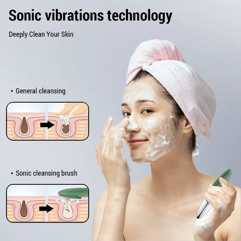 Electric Facial Cleansing Brush Silicone IPX7 Waterproof Facial Cleansing Brush Face Exfoliato Vibration Massager Deep Cleansing